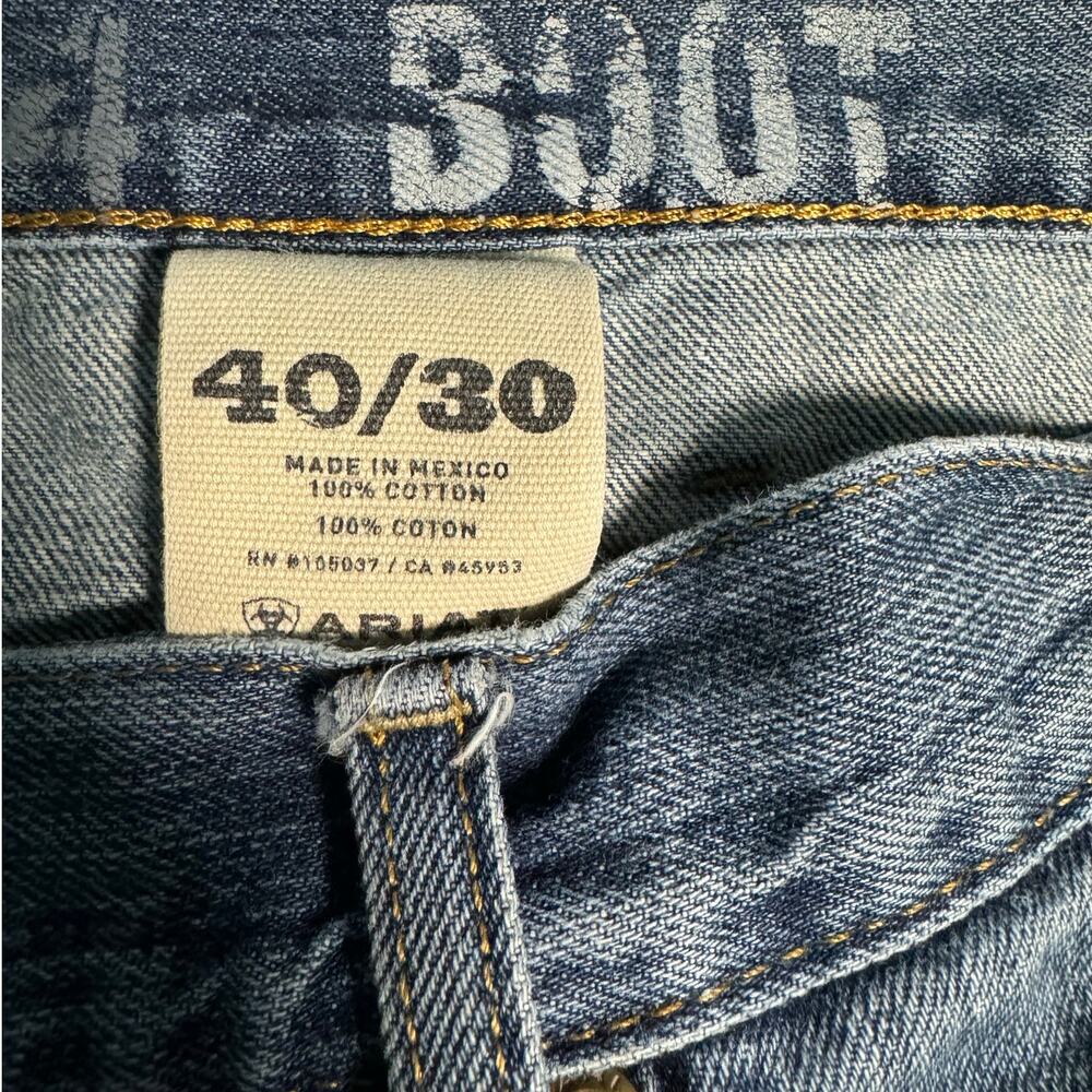 Ariat Low Rise Boot Cut Medium Wash Brown Accent Men's Jeans 40/30 - Picture 10 of 11